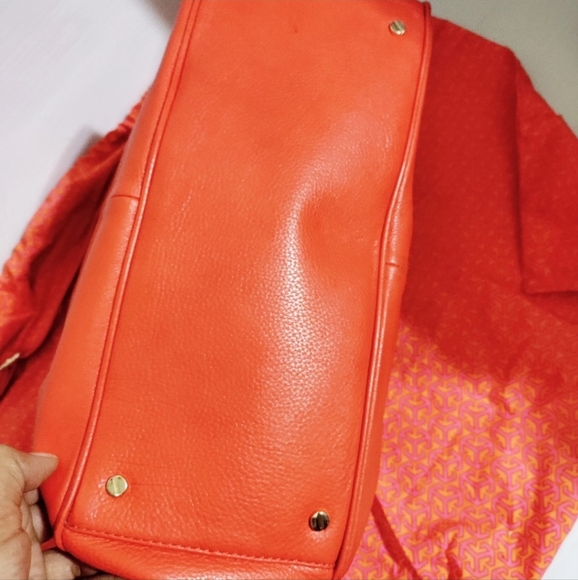 Tory Burch Amanda Orange Leather Logo Satchel Shoulder Bag –With Matching Mirror - Picture 7 of 14